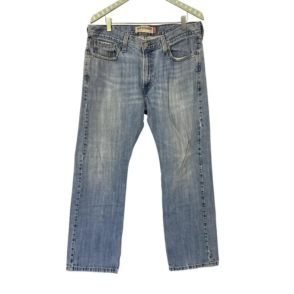 Levis 514 Jeans Mens 36x30 Light Wash Blue‎ Slim Straight Leg Denim Casual Y2K